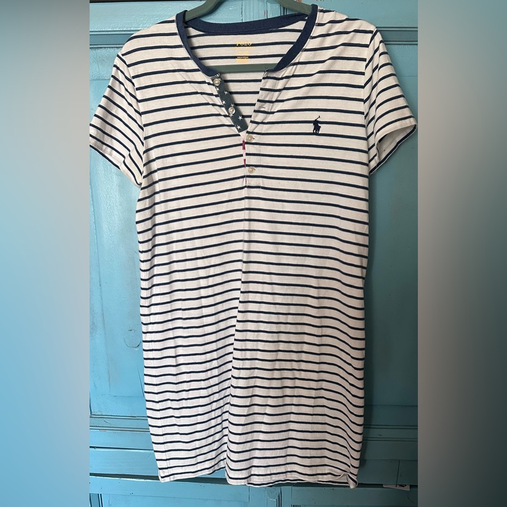 Polo by Ralph Lauren White and Navy Striped Shirt Dress